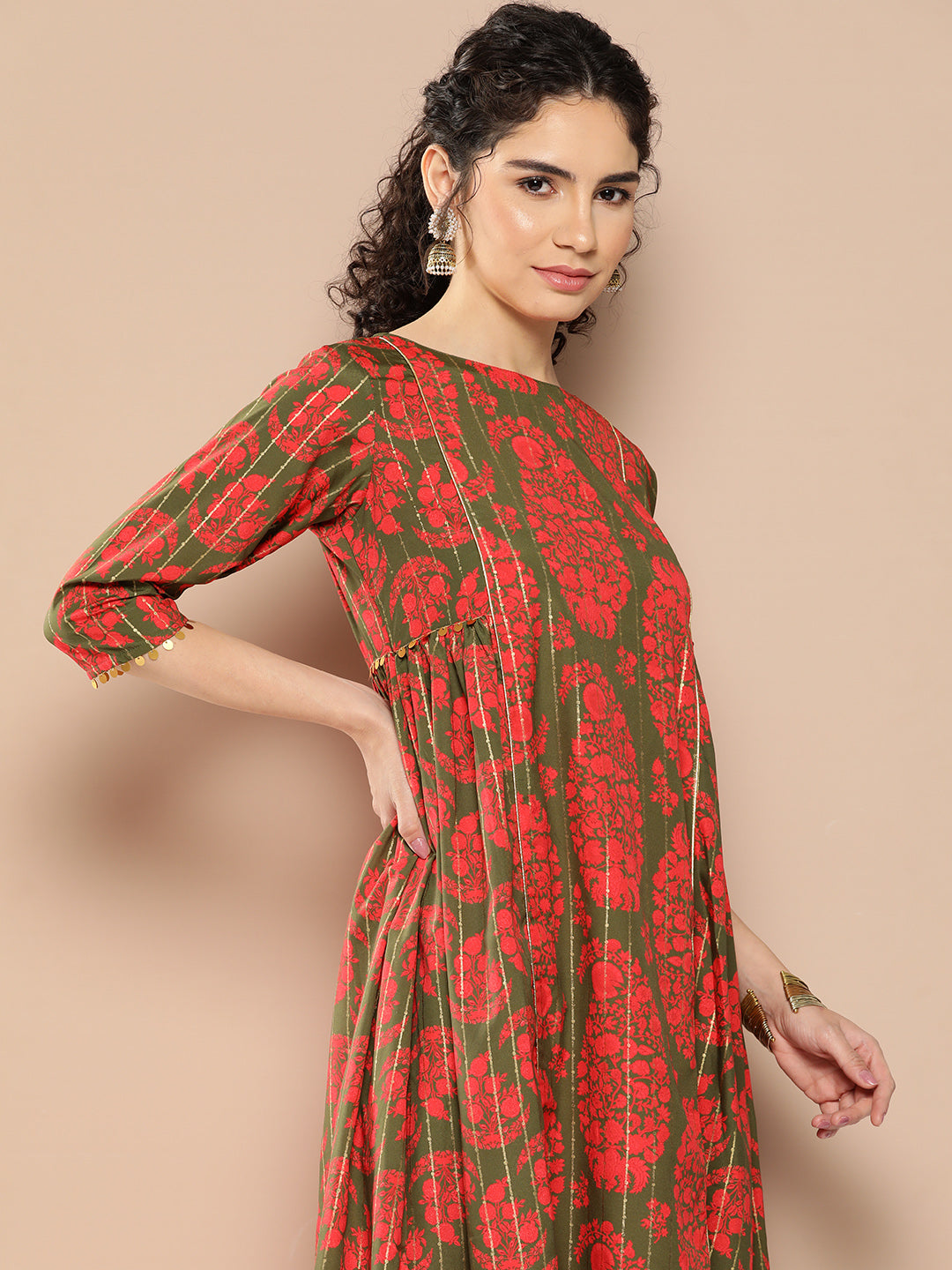 Ahalyaa Women Floral Printed Panelled Sequinned Kurta with Palazzos