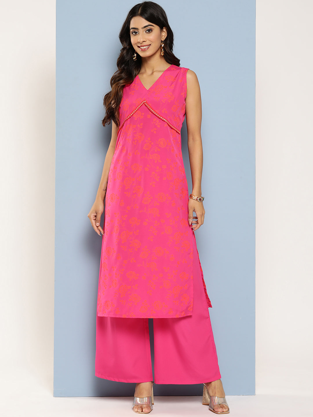 Ahalyaa Floral Printed Empire Gotta Patti Kurta With Palazzos