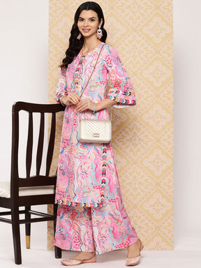 Ahalyaa Women Abstract Printed Regular Gotta Patti Kurta with Palazzos