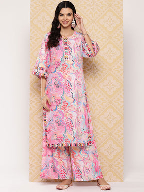 Ahalyaa Women Abstract Printed Regular Gotta Patti Kurta with Palazzos