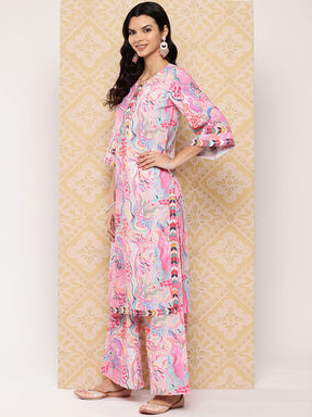 Ahalyaa Women Abstract Printed Regular Gotta Patti Kurta with Palazzos