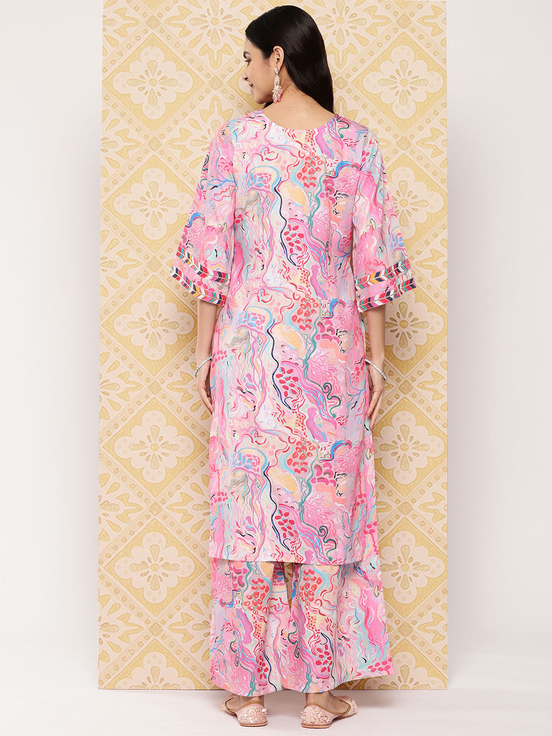 Ahalyaa Women Abstract Printed Regular Gotta Patti Kurta with Palazzos