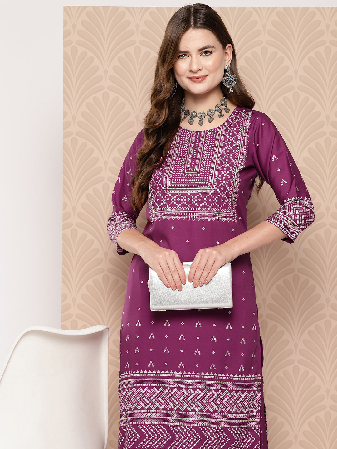 Ahalyaa Women Bandhani Printed Regular Gotta Patti Kurta with Palazzos