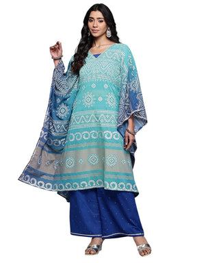 Ahalyaa Womens Cotton Bandhani Printed Gotta Patti Kurta with Palazzos