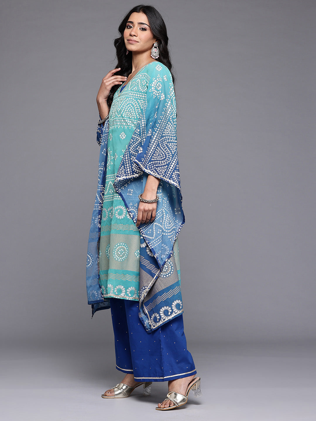 Ahalyaa Womens Cotton Bandhani Printed Gotta Patti Kurta with Palazzos