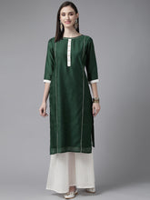 Ahalyaa Women Dark Green Plain Chanderi Kurta with Sharara Set