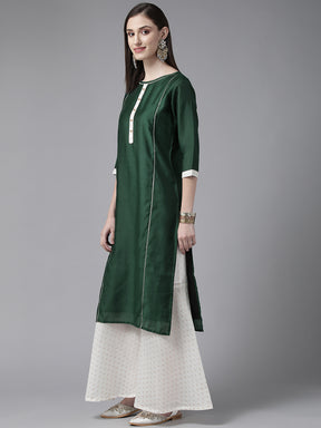 Ahalyaa Women Dark Green Plain Chanderi Kurta with Sharara Set