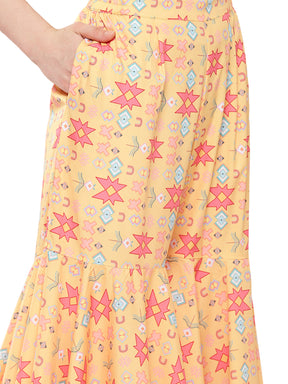 Ahalyaa Women Printed Regular Gotta Patti Kurti with Sharara & With Dupatta