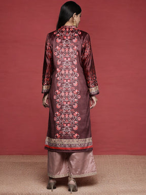 Burgundy & Golden Floral Printed Gotta Patti Floral Velvet Kurta