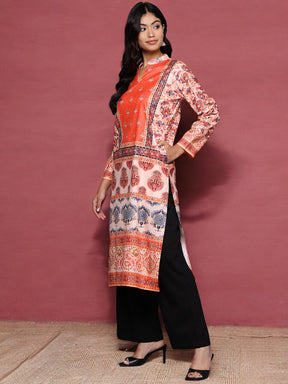 Orange Printed Gotta Patti Velvet Kurta