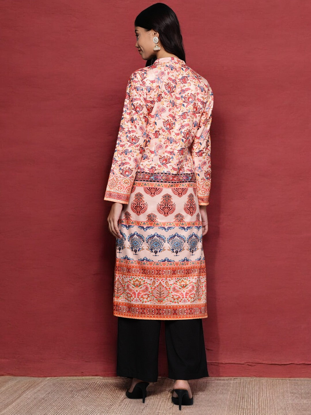 Orange Printed Gotta Patti Velvet Kurta