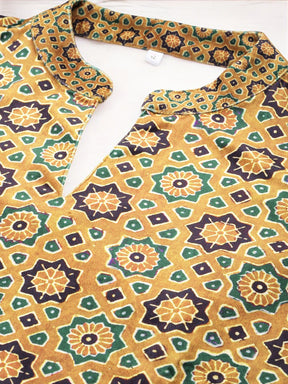 Mustard Yellow Printed Gotta Patti Velvet Kurta