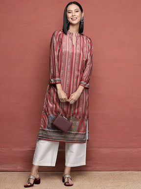 Maroon Striped Gotta Patti Velvet Kurta