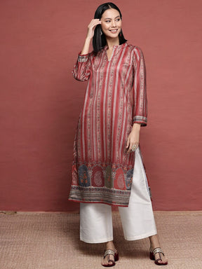 Maroon Striped Gotta Patti Velvet Kurta