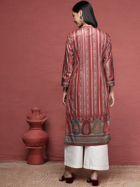 Maroon Striped Gotta Patti Velvet Kurta