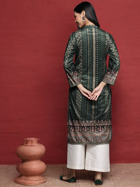 Green Geometric Printed Gotta Patti Velvet Kurta