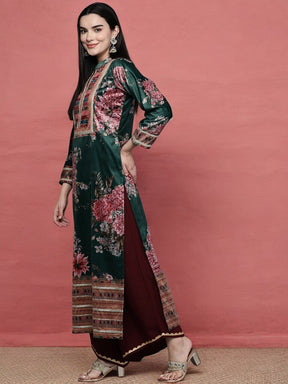 Women Floral Printed Gotta Patti Velvet Kurta