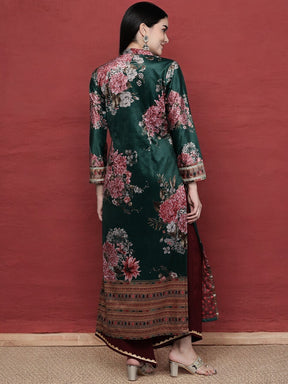 Women Floral Printed Gotta Patti Velvet Kurta