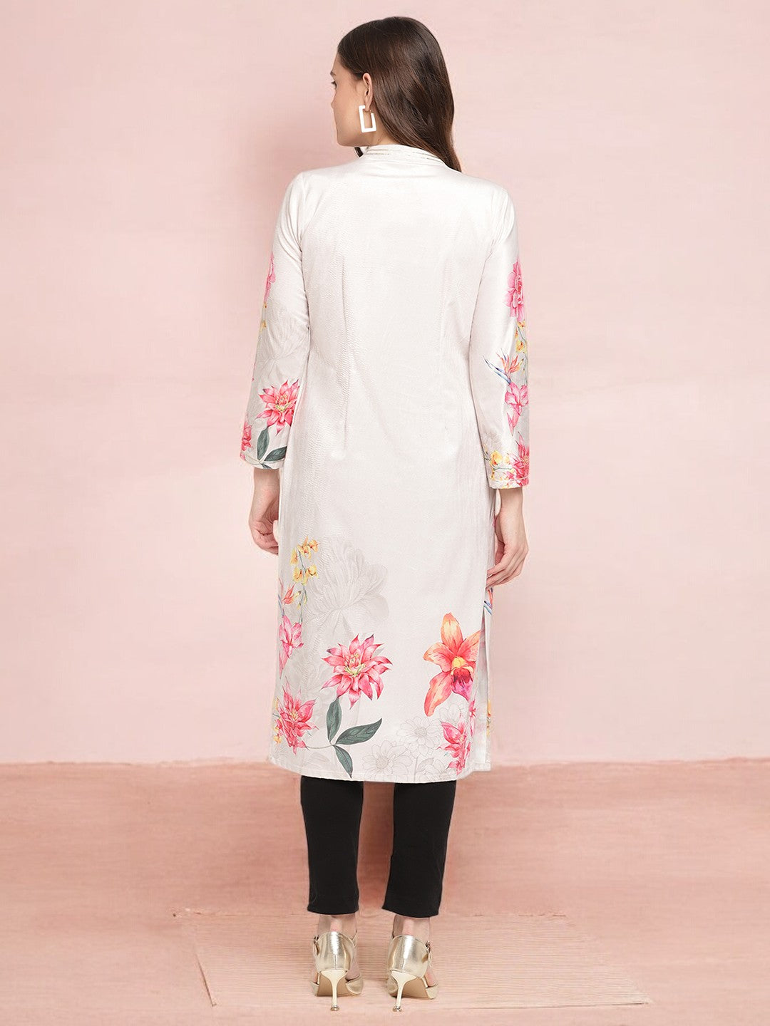 Off White Digital Floral Print Velvet Kurta