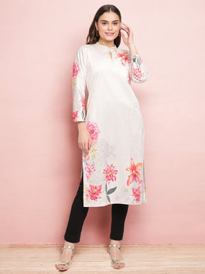 Off White Digital Floral Print Velvet Kurta