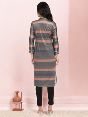 Multi Colour Stripe Digital Print Velvet Kurta