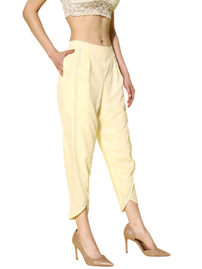 Ahalyaa Beige Floral Lace Insert Dhoti Pants