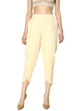 Ahalyaa Beige Floral Lace Insert Dhoti Pants