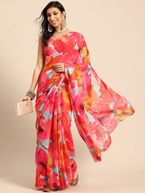 Floral Poly Chiffon Ready to Wear Saree