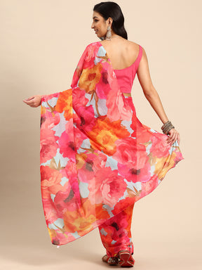 Floral Poly Chiffon Ready to Wear Saree