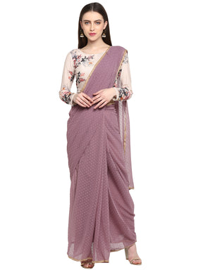 Ahalyaa Women's Mauve Butta Georgette Ready to Wear Saree