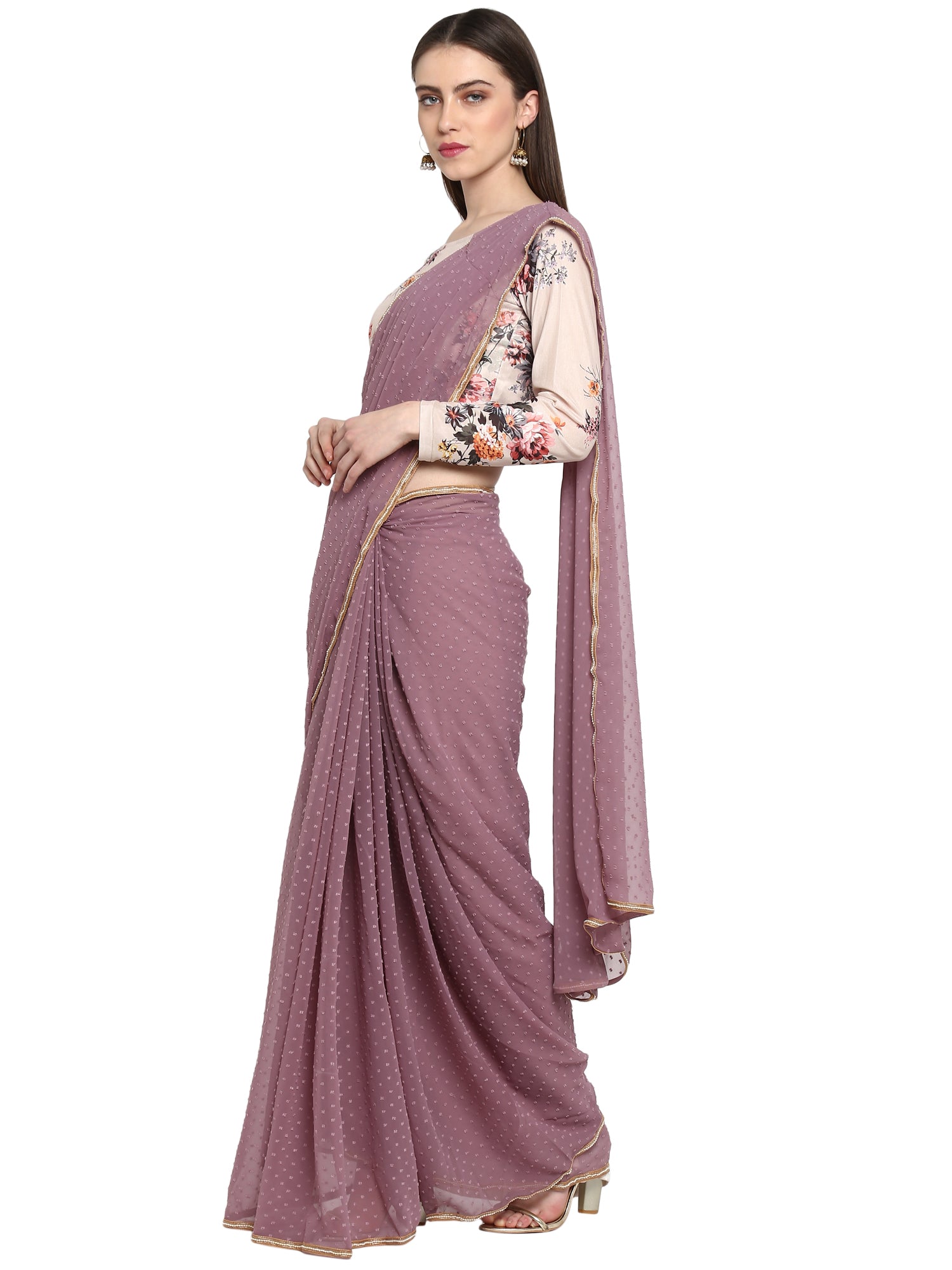 Ahalyaa Women's Mauve Butta Georgette Ready to Wear Saree