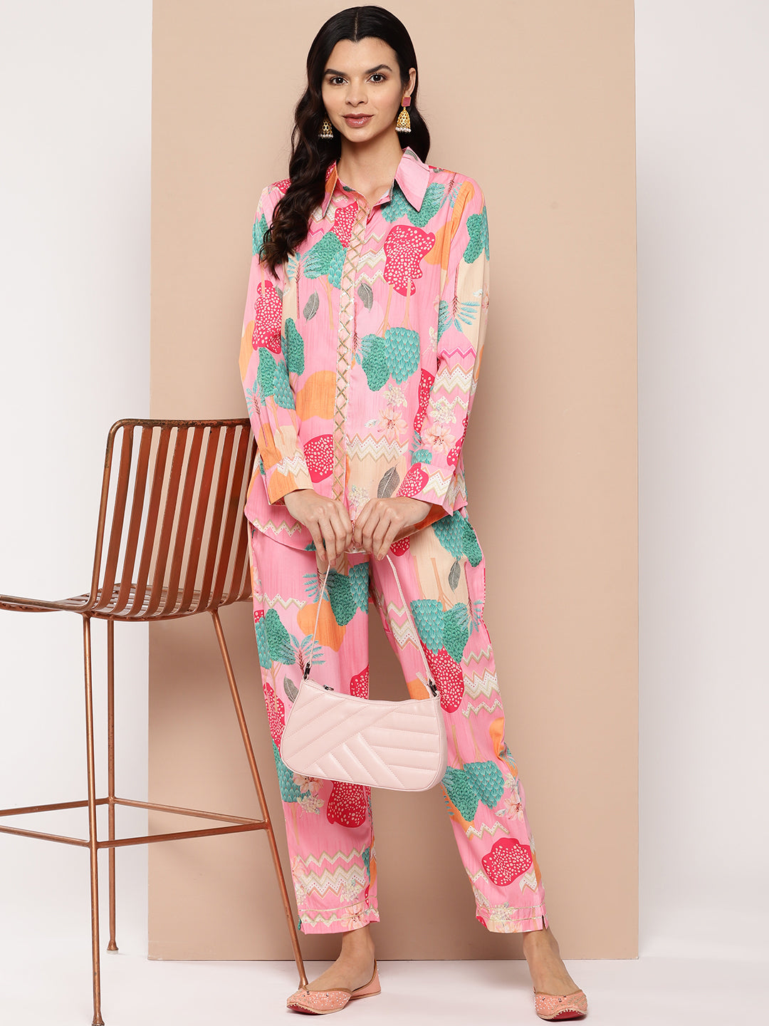 Ahalyaa Women Printed Shit & Trousers Co-Ords Set