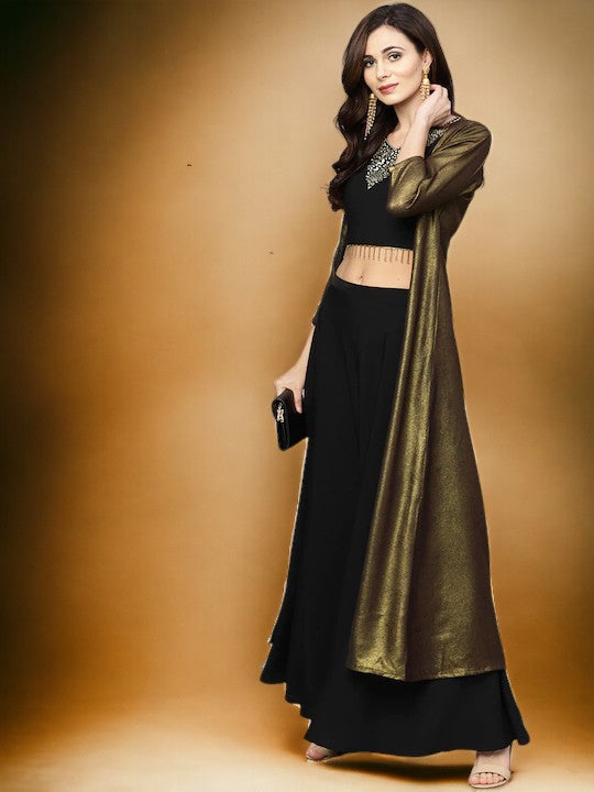 Ahalyaa Black, Golden Straight Crepe, Georgette Kurta Sets