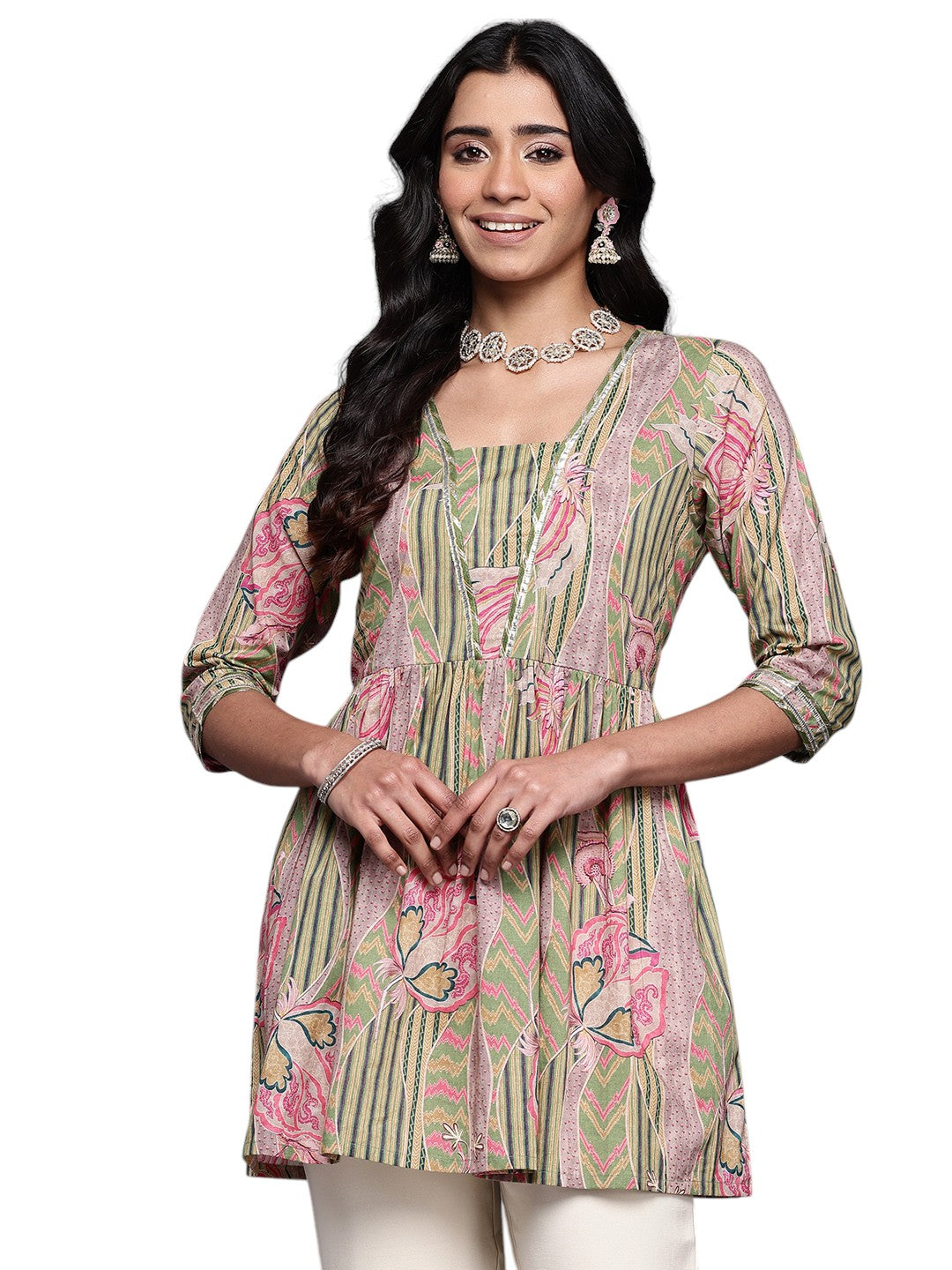 Ahalyaa Square Neck Printed Pure Cotton Tunic