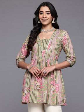 Ahalyaa Square Neck Printed Pure Cotton Tunic