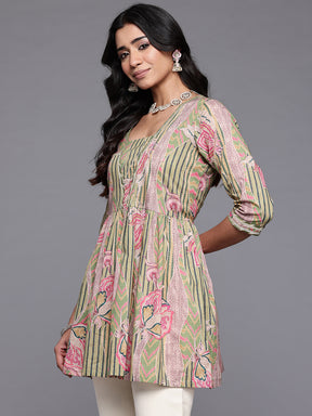 Ahalyaa Square Neck Printed Pure Cotton Tunic