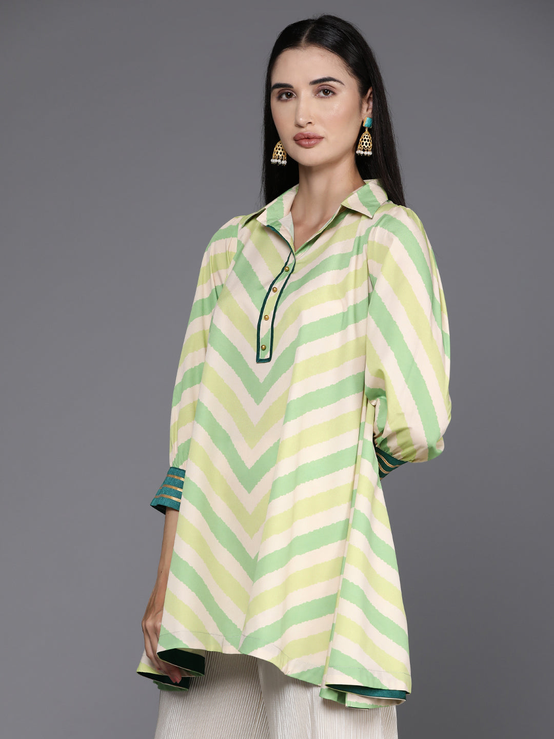 Ahalyaa Shirt Collar Striped Ethnic Tunic