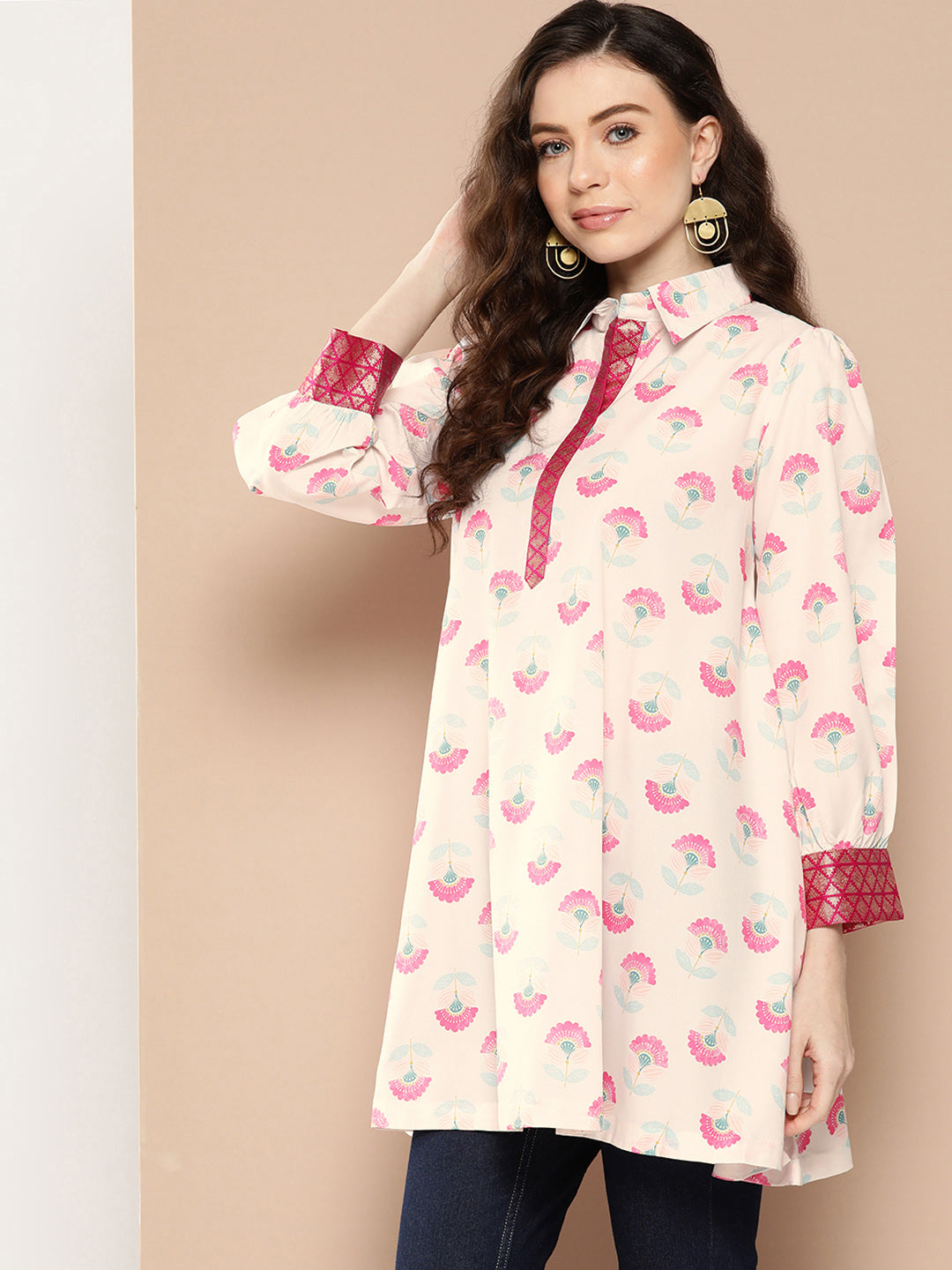 Ahalyaa Shirt Collar Printed Tunic