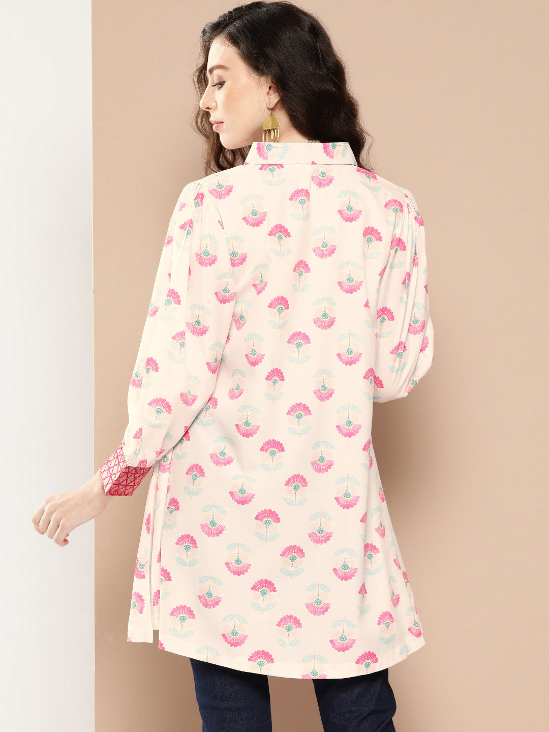 Ahalyaa Shirt Collar Printed Tunic