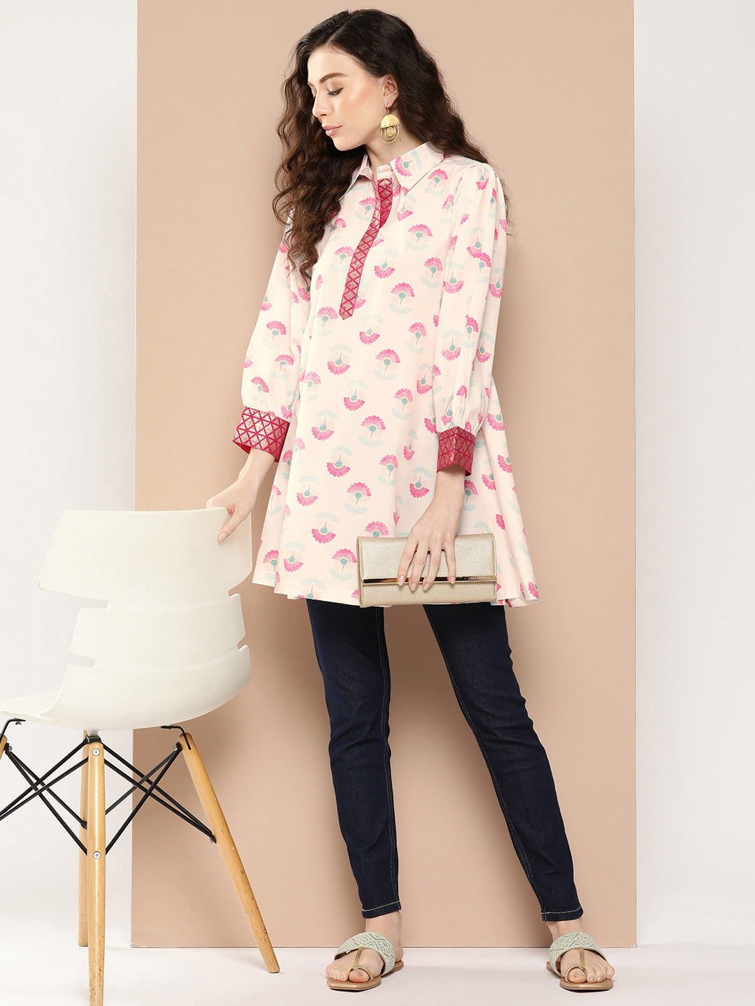 Ahalyaa Shirt Collar Printed Tunic