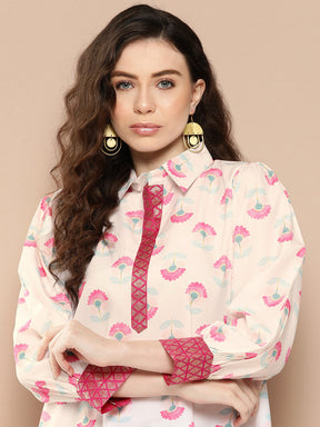 Ahalyaa Shirt Collar Printed Tunic