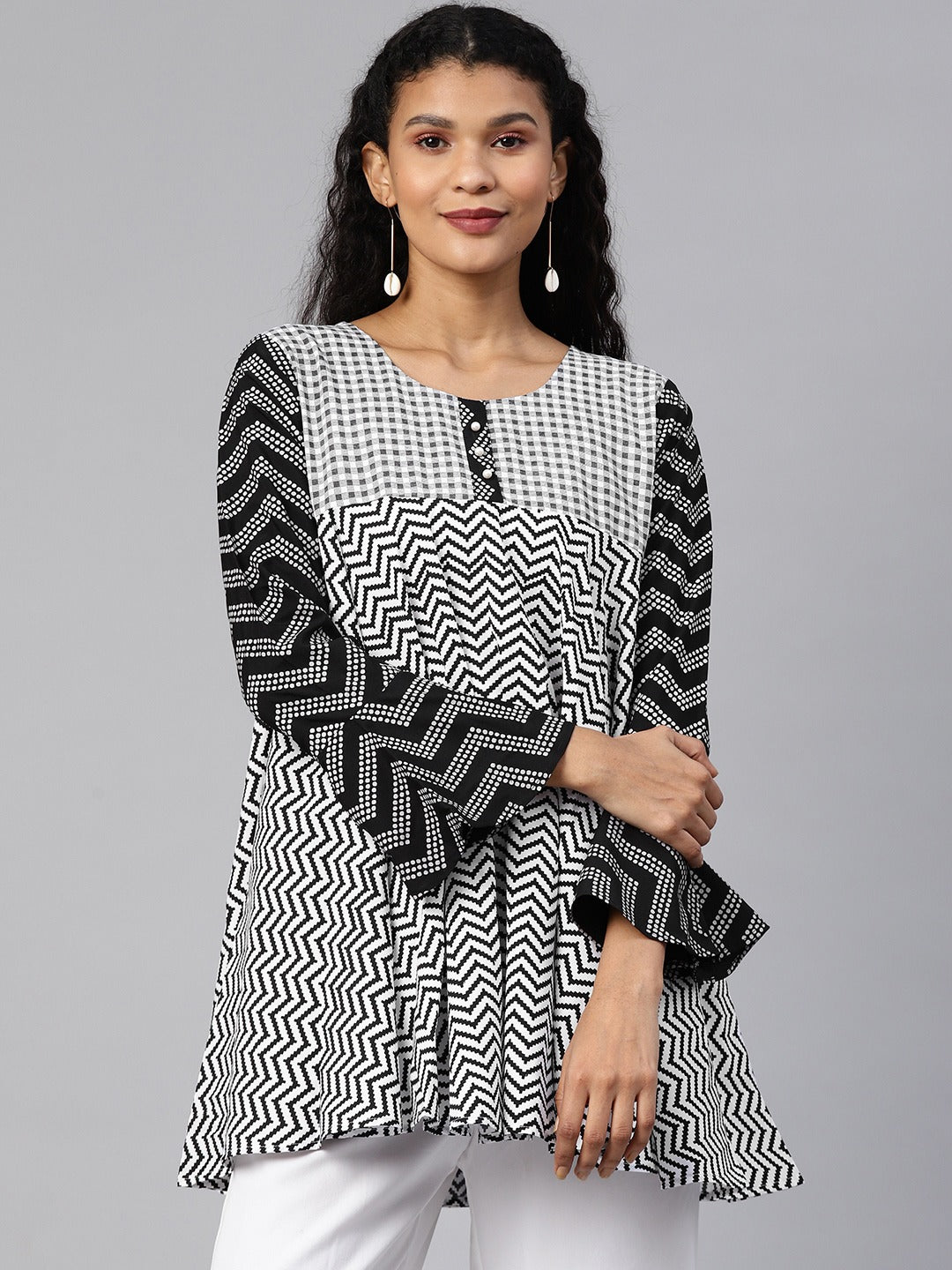 Printed Flared Black Tunic