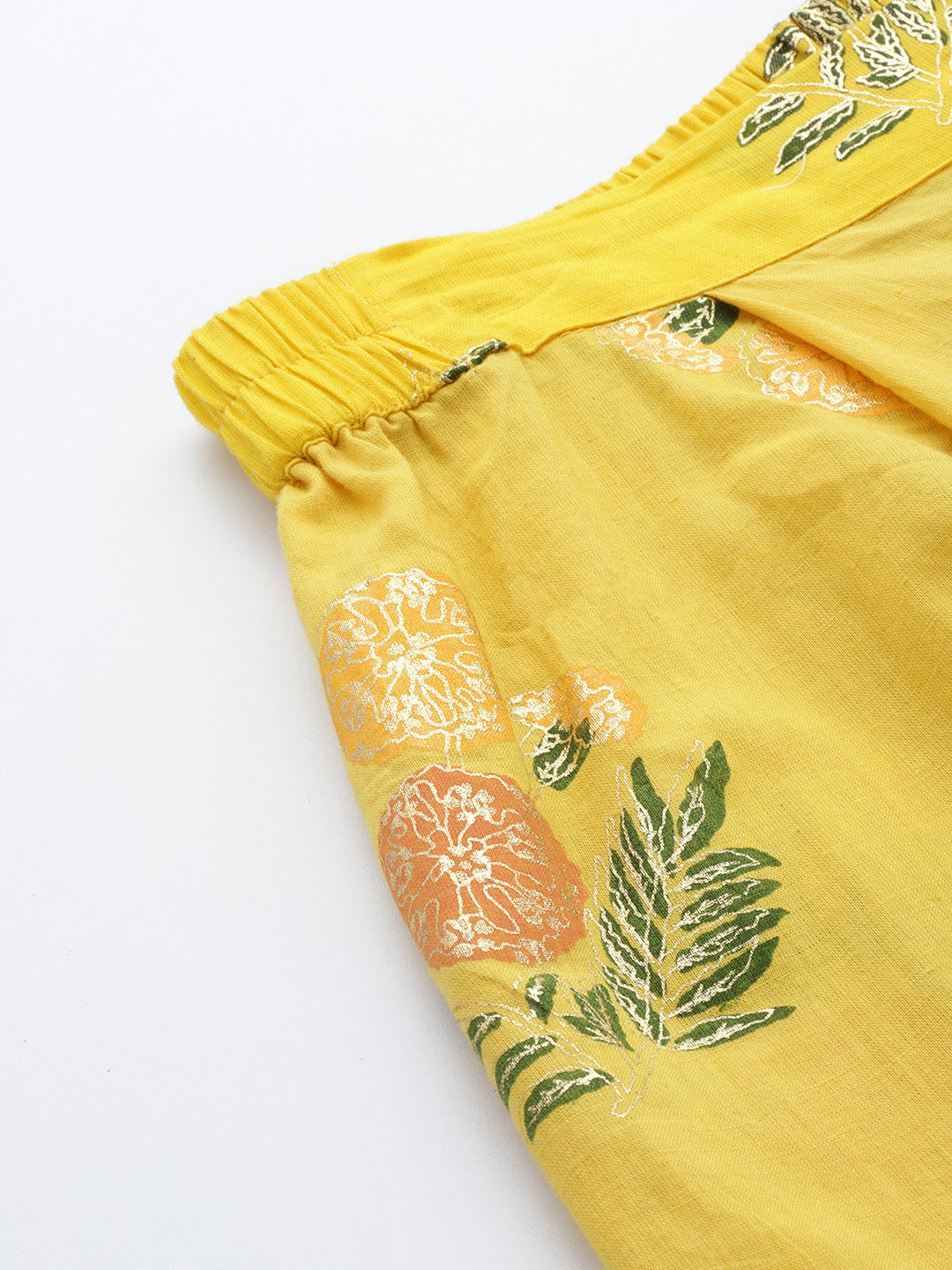 Yellow Floral Printed Pure Cotton Tunic With Palazzos