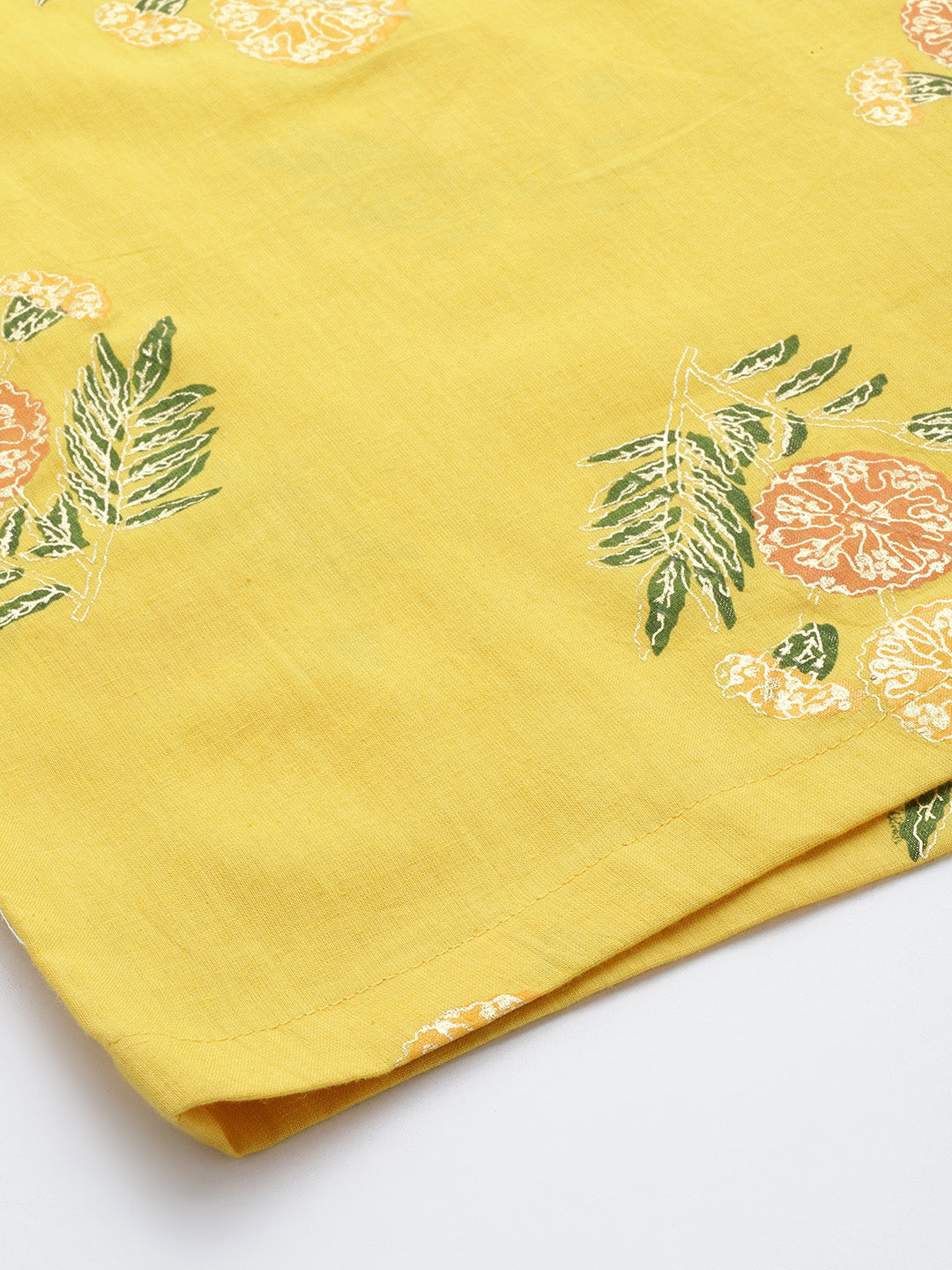 Yellow Floral Printed Pure Cotton Tunic With Palazzos