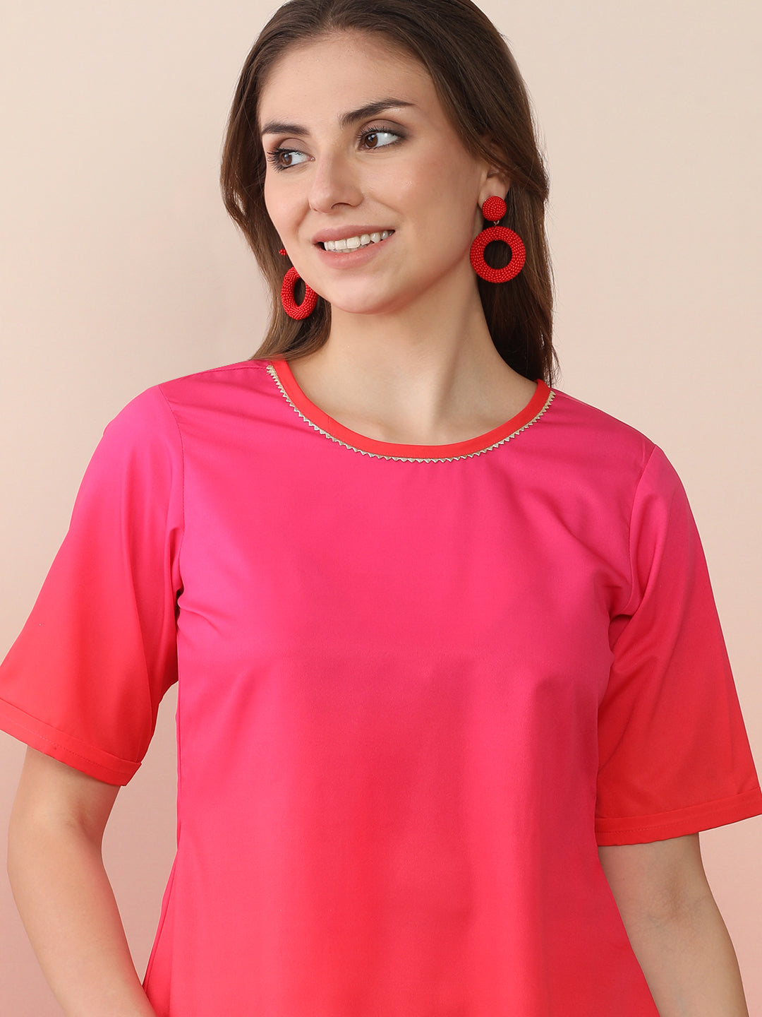 Pink Round Neck Tunic With Palazzo