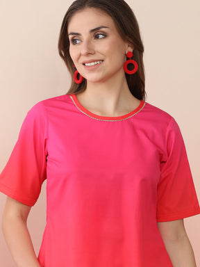 Pink Round Neck Tunic With Palazzo