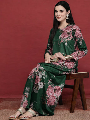 Women Floral Printed Velvet Tunic with Palazzos