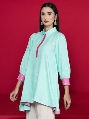 Ahalyaa Shirt Collar Printed Tunic