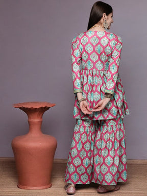 Women's Pink Velvet Sharara Set