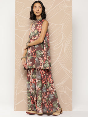 Ahalyaa Printed Crepe Tunic With Skirt